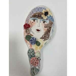 Vintage Ellen Williams Ganz Art Pottery Vanity Mirror Whimsical Lady White